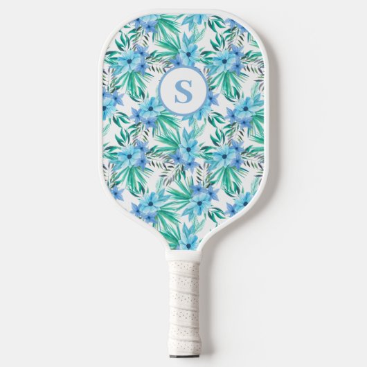 Monogram blauw tropische bloem pickleball paddle (Voorkant)