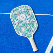 Monogram blauw tropische bloem pickleball paddle