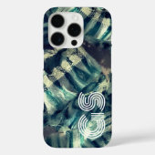 Monogram blauw turquoise crème streep nautisch abs Case-Mate iPhone case (Achterkant)