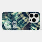 Monogram blauw turquoise crème streep nautisch abs Case-Mate iPhone case (Achterkant (horizontaal))