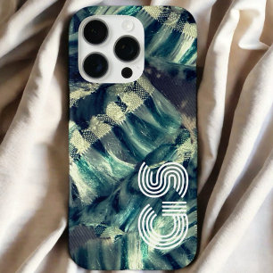 Monogram blauw turquoise crème streep nautisch abs iPhone 16 pro hoesje