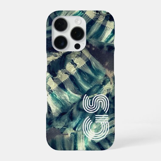 Monogram blauw turquoise crème streep nautisch abs iPhone hoesje (Achterkant)