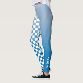 Monogram blauw verloop wit gecheckt patroon leggings