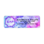 Monogram Blauw Violet Roze Waterverf Schema Aangep Etiket (Voorkant)