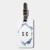 Monogram blauw waterverf Goud lijst pasgetrouwd Bagagelabel (Voorkant verticaal)