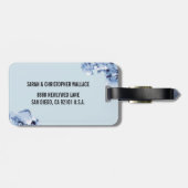 Monogram blauw waterverf Goud lijst pasgetrouwd Bagagelabel (Achterkant horizontaal)