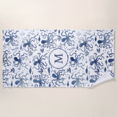 Monogram Blauw Waterverf Octopus Onderwater Strandlaken (Voorkant)