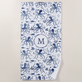 Monogram Blauw Waterverf Octopus Onderwater Strandlaken (Voorkant)