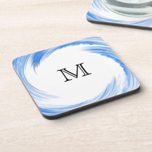 Monogram Blauw Wervelend Abstracte Kunst Onderzetter (Linkerzijde)
