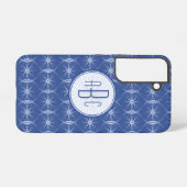 Monogram blauw wielpatroon samsung galaxy hoesje (Achterkant horizontaal)