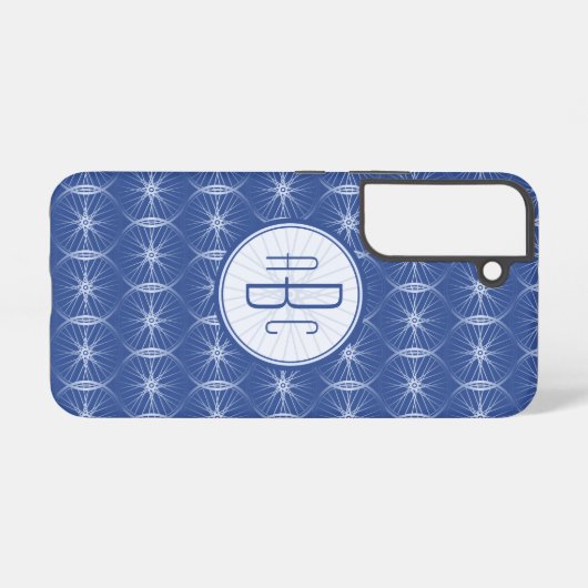 Monogram blauw wielpatroon samsung galaxy hoesje (Achterkant horizontaal)