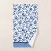 Monogram Blauw Wit Bloemen Toile Chinoiserie Bad Handdoek (Handdoek)