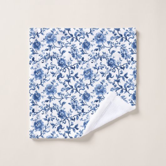 Monogram Blauw Wit Bloemen Toile Chinoiserie Bad Handdoek (Wasdoekje)