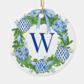 Monogram Blauw & Wit Chinoiserie Krans Keramisch Ornament (Voorkant)
