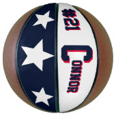 Monogram Blauw, Wit, en Rood Basketbal (Verticaal)