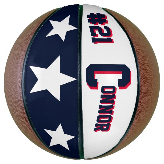 Monogram Blauw, Wit, en Rood Basketbal (Verticaal)