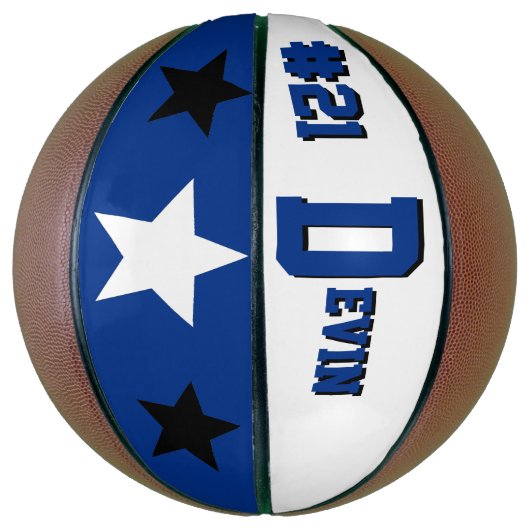 Monogram Blauw, Wit en Zwarte Basketball Basketbal (Verticaal)