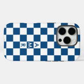 Monogram blauw wit geruit patroon Case-Mate iPhone case (Achterkant (horizontaal))