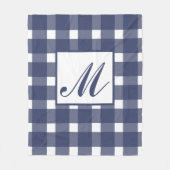 Monogram Blauw Wit Gingham Patroon Fleece Deken (Voorkant)