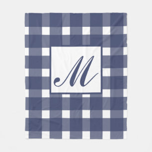 Monogram Blauw Wit Gingham Patroon Fleece Deken