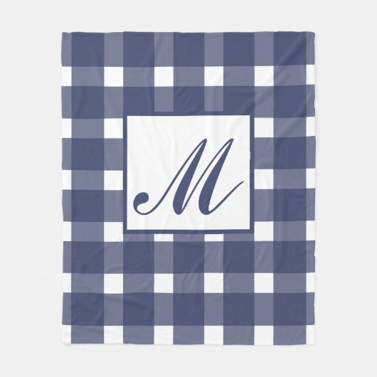 Monogram Blauw Wit Gingham Patroon Fleece Deken (Voorkant)