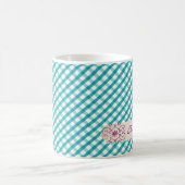 Monogram Blauw Wit Gingham Patroon Mok (Center)