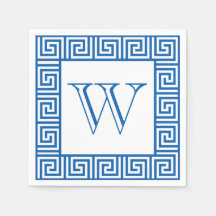 Monogram Blauw & Wit Grieks sleutel stijl papieren