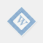 Monogram Blauw & Wit Grieks sleutel stijl papieren Servet (Hoek)