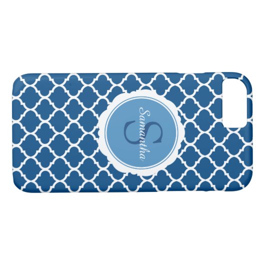 Monogram Blauw Wit Modern Geometrisch Case-Mate iPhone Case (Achterkant (Horizontaal))