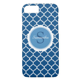 Monogram Blauw Wit Modern Geometrisch iPhone 8/7 Hoesje