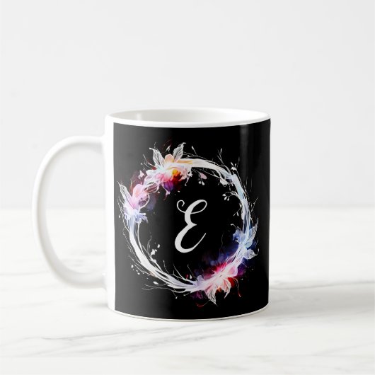 Monogram Blauw Wit Roze Bloemenkrans Mok (Links)