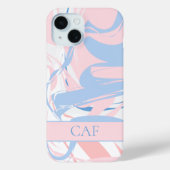 Monogram Blauw Wit Roze Marmer Werveling Case-Mate iPhone Case (Achterkant)
