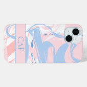 Monogram Blauw Wit Roze Marmer Werveling Case-Mate iPhone Case (Achterkant (horizontaal))