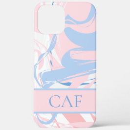 Monogram Blauw Wit Roze Marmer Werveling Case-Mate iPhone 14 Hoesje