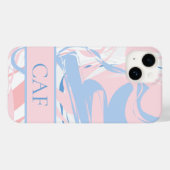 Monogram Blauw Wit Roze Marmer Werveling Case-Mate iPhone Case (Achterkant (horizontaal))