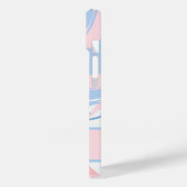 Monogram Blauw Wit Roze Marmer Werveling Case-Mate iPhone Case (Achterkant / Links)