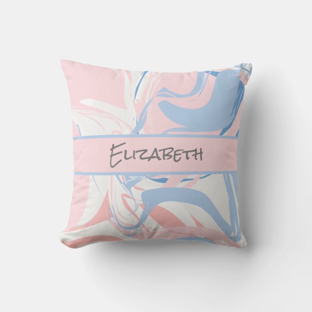Monogram Blauw Wit Roze Marmer Werveling  Kussen (Voorkant)