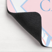 Monogram Blauw Wit Roze Marmer Werveling Muismat (Hoek)