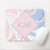 Monogram Blauw Wit Roze Marmer Werveling Muismat (Met muis)