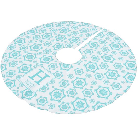 Monogram blauw wit Snowflake Pattern Kerstboom Rok (Gekanteld)