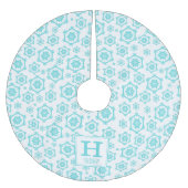 Monogram blauw wit Snowflake Pattern Kerstboom Rok (Voorkant)