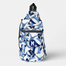 Monogram blauw wit volleyballen patroon sling bag