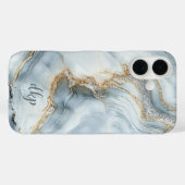 Monogram Blauw Wit Zilver Goud Marmer Werveling Case-Mate iPhone Case (Achterkant (horizontaal))