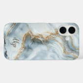 Monogram Blauw Wit Zilver Goud Marmer Werveling Case-Mate iPhone Case (Achterkant (horizontaal))