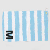 Monogram Blauw Witte Aquarel Strepen Golfhanddoek (Horizontaal)