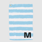 Monogram Blauw Witte Aquarel Strepen Golfhanddoek (Voorkant)