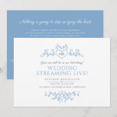 Monogram blauw witte bladeren trouw livestream aankondiging (Voorkant / Achterkant)