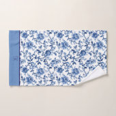 Monogram Blauw Witte Bloem Motief Chinoiserie Bad Handdoek (Handdoek)