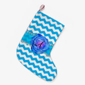 Monogram blauw witte chevrons blauw roos kleine kerstsok (Voorkant (Hangend))