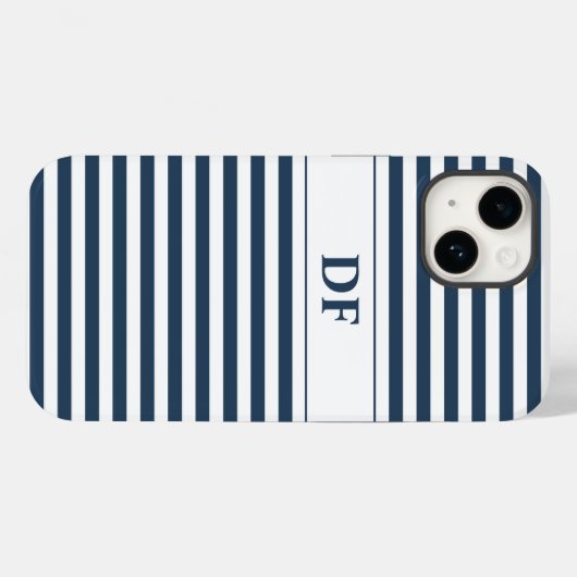 Monogram blauw/witte strepen Case-Mate iPhone case (Achterkant (horizontaal))